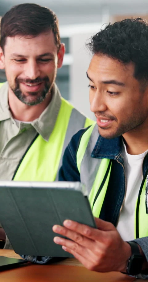 Tablet, boxes and logistics employees in office with order confirmation for Stock Footage 342992215
