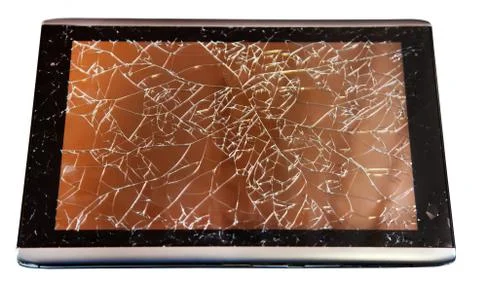 Tablet with broken touchscreen on white Stock Photos