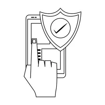 Tablet browsing online security isolated in black and white Stock Illustration