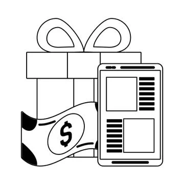 Tablet browsing online shopping in black and white Illustrazione stock