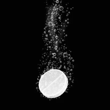 Tablet with bubbles. Dissolving effervescent aspirin pill in fizzy water Stock Illustration