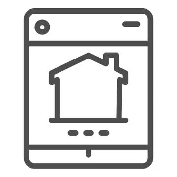 Tablet with building line icon, smart home symbol, remote security control Ilustración de archivo