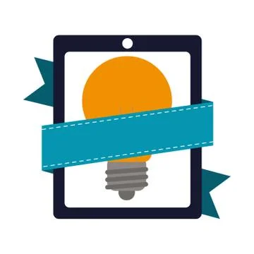 Tablet with bulb light and blank ribbon banner Stock Illustration