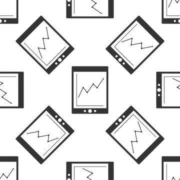 Tablet with business charts icon pattern on white background. Vector Stock Illustration
