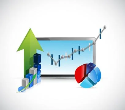 Tablet business graphs and concept illustration Illustrazione stock