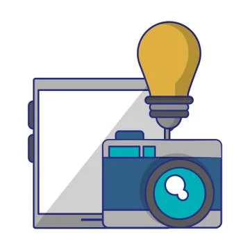 Tablet with camera and light bulb Stock Illustration