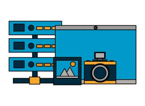 Tablet camera photo database server Stock Illustration