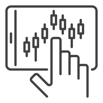 Tablet with Candlestick Chart vector stock trading icon or sign in thin lin.. Illustrazione stock