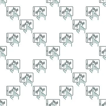 Tablet with Candlestick Chart vector stock trading seamless pattern in thin.. Stock Illustration