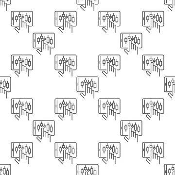 Tablet with candlestick pattern on screen vector electronic trading linear .. Illustrazione stock