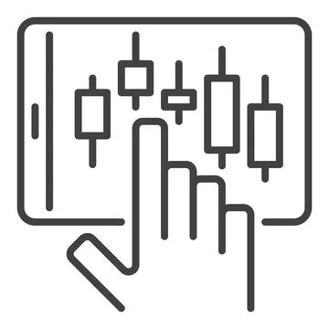 Tablet with candlestick pattern on screen vector electronic trading linear .. Illustrazione stock