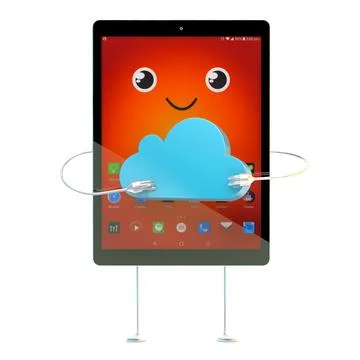 Tablet cartoon character with cloud symbol. Technology concept イラスト素材