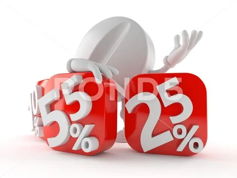 Tablet character behind percentage signs Stock Illustration