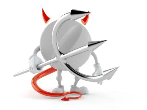 Tablet character with devil horns and pitchfork Stock Illustration