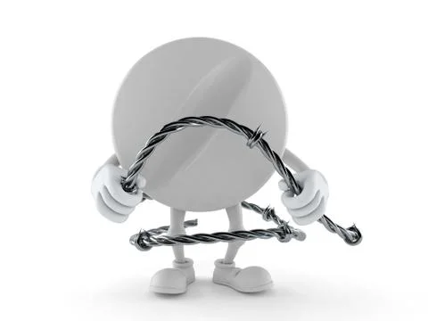 Tablet character holding barbed wire Illustrazione stock