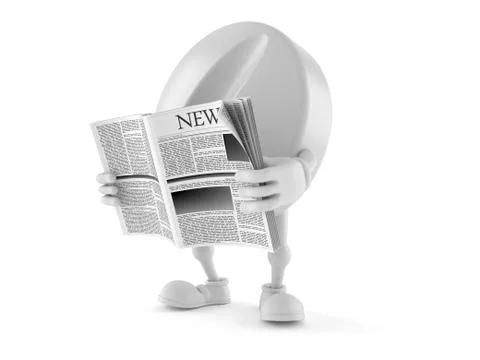 Tablet character reading newspaper Stock Illustration