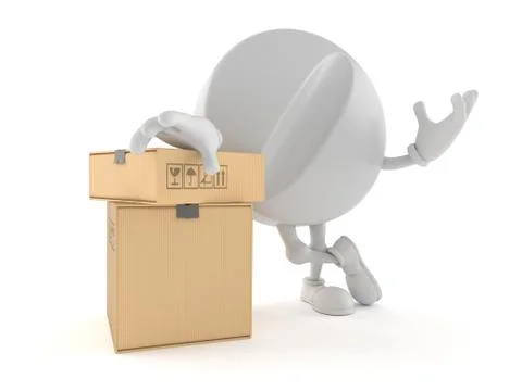 Tablet character with stack of boxes Stock Illustration