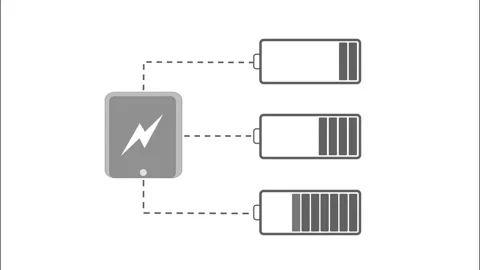 Tablet Charging Multiple Batteries Animated, Clean Flat Battery Charging An.. Stock Footage 311820363