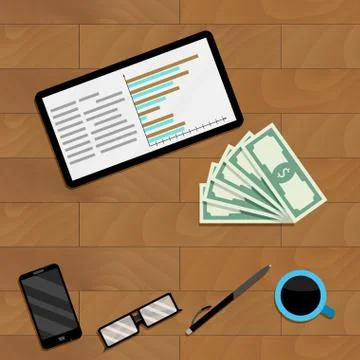 Tablet with chart and graph Stock Illustration