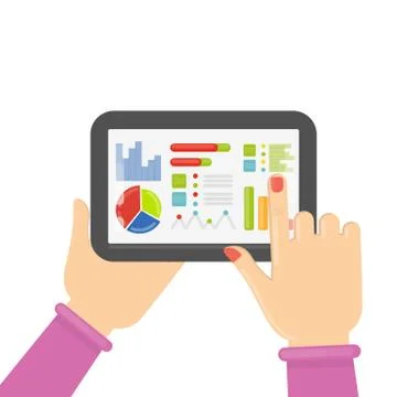 Tablet with chart statistics. 스톡 일러스트