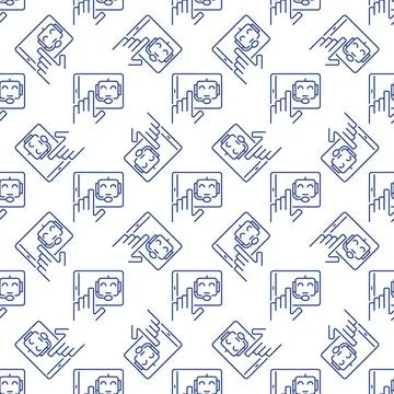 Tablet with Chatbot vector concept line seamless pattern 스톡 일러스트