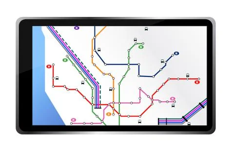 Tablet with city map illustration design over white Illustrazione stock