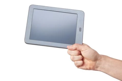 Tablet with a clean screen in hand on a white background. Stock Photos