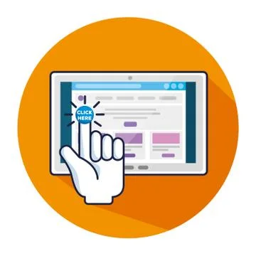 Tablet with click pointer hand cursor 스톡 일러스트