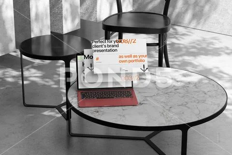 Tablet on Coffee Table Mockup PSD Template