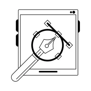 Tablet with compass in black and white Illustrazione stock