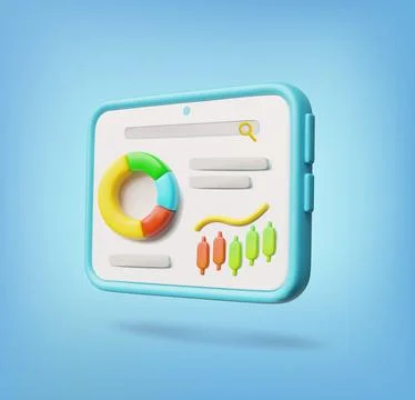 Tablet computer with analysis infographic presentation 3D vector design, round Stock Illustration