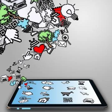 Tablet computer and pixel cursor Stock Illustration