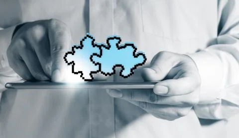 Tablet computer and pixel puzzle Stock Illustration