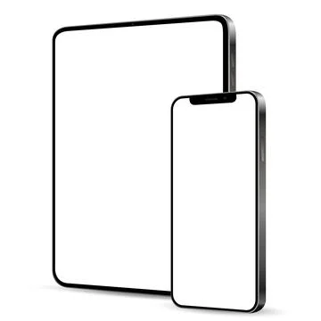 Tablet computer and smartphone mockup with blank screen isolated on white b.. Stock Illustration