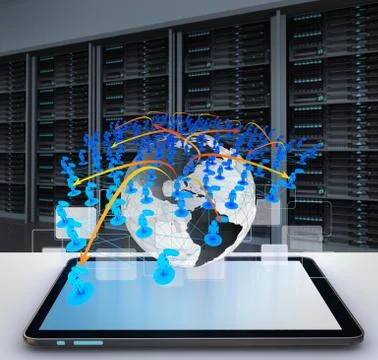 Tablet computer and social network icon concept Illustrazione stock