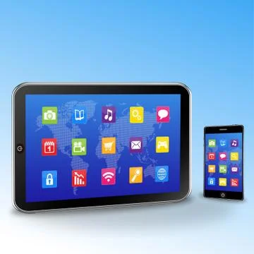 Tablet Computer and Touchscreen Smartphone Stock Illustration