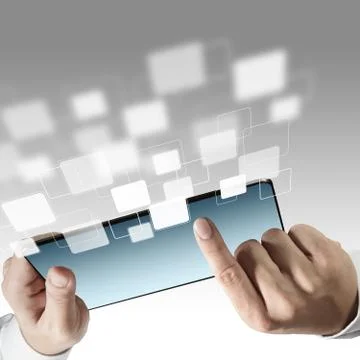Tablet computer and virtual icons Stock Illustration