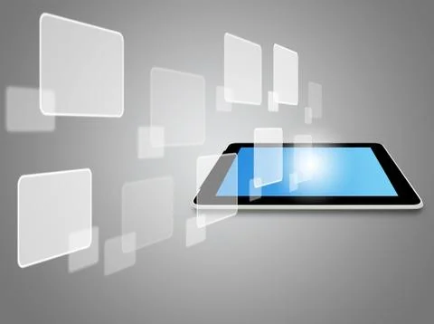 Tablet computer and virtual icons Stock Illustration