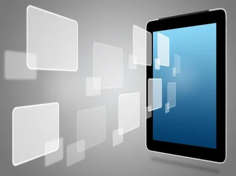 Tablet computer and virtual icons Illustrazione stock