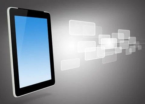 Tablet computer and virtual icons Illustrazione stock