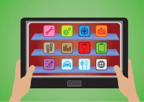 Tablet Computer with Applications Icons Illustration