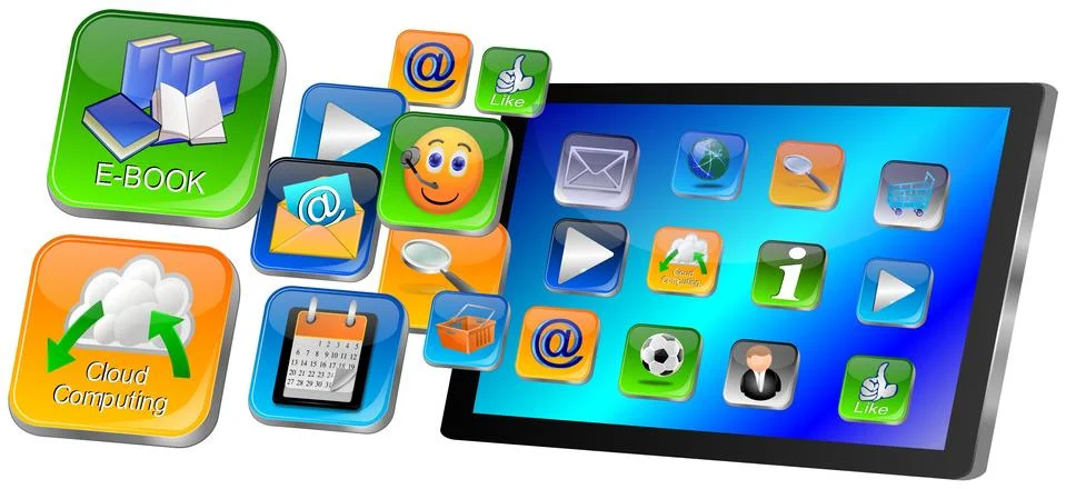 Tablet Computer with apps Stock Illustration