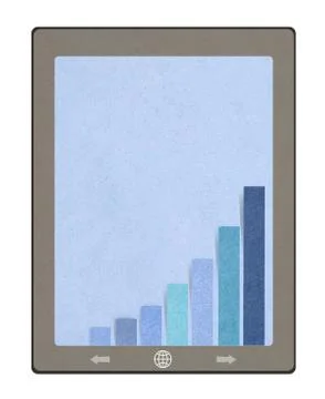 Tablet computer a bar graph with staple recycled paper craft stick . Illustrazione stock