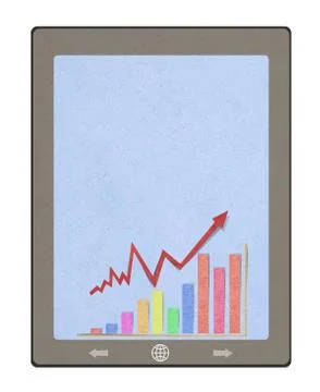 Tablet computer a bar graph with staple recycled paper craft stick . Illustration