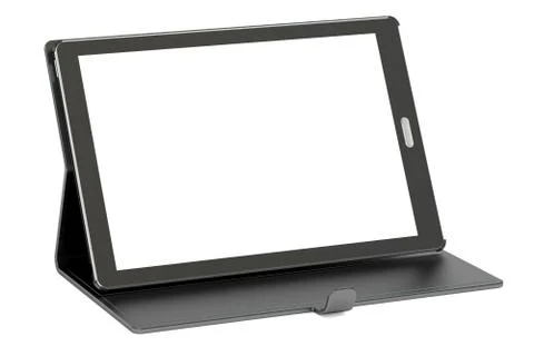 Tablet computer with blank screen and case, 3D rendering Stock Illustration