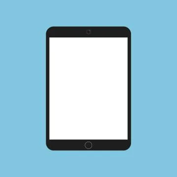 Tablet computer with blank screen on blue background. Vector. Illustrazione stock