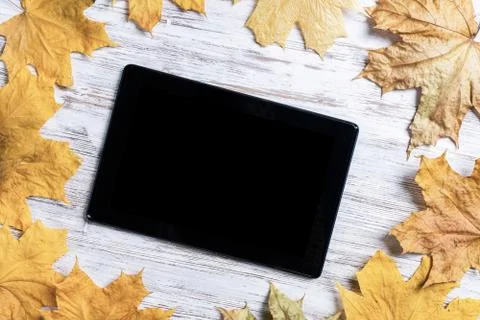 Tablet computer with blank screen on desk Stock Photos