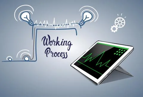 Tablet Computer Business Financial Graph Working Process Stock Illustration