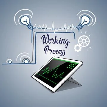 Tablet Computer Business Financial Graph Working Process Stock Illustration