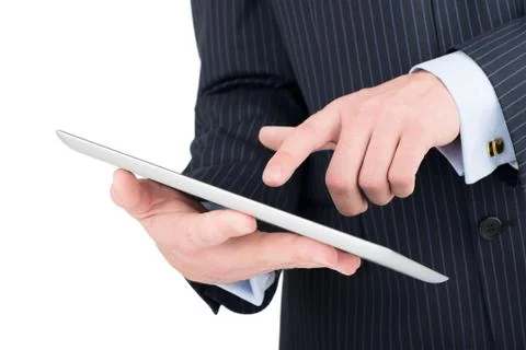 Tablet computer in a businessman hands Stock-Fotos